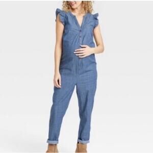 The Nines By Hatch Button Chambray Denim Jumpsuit Maternity Women’s‎ Size Small